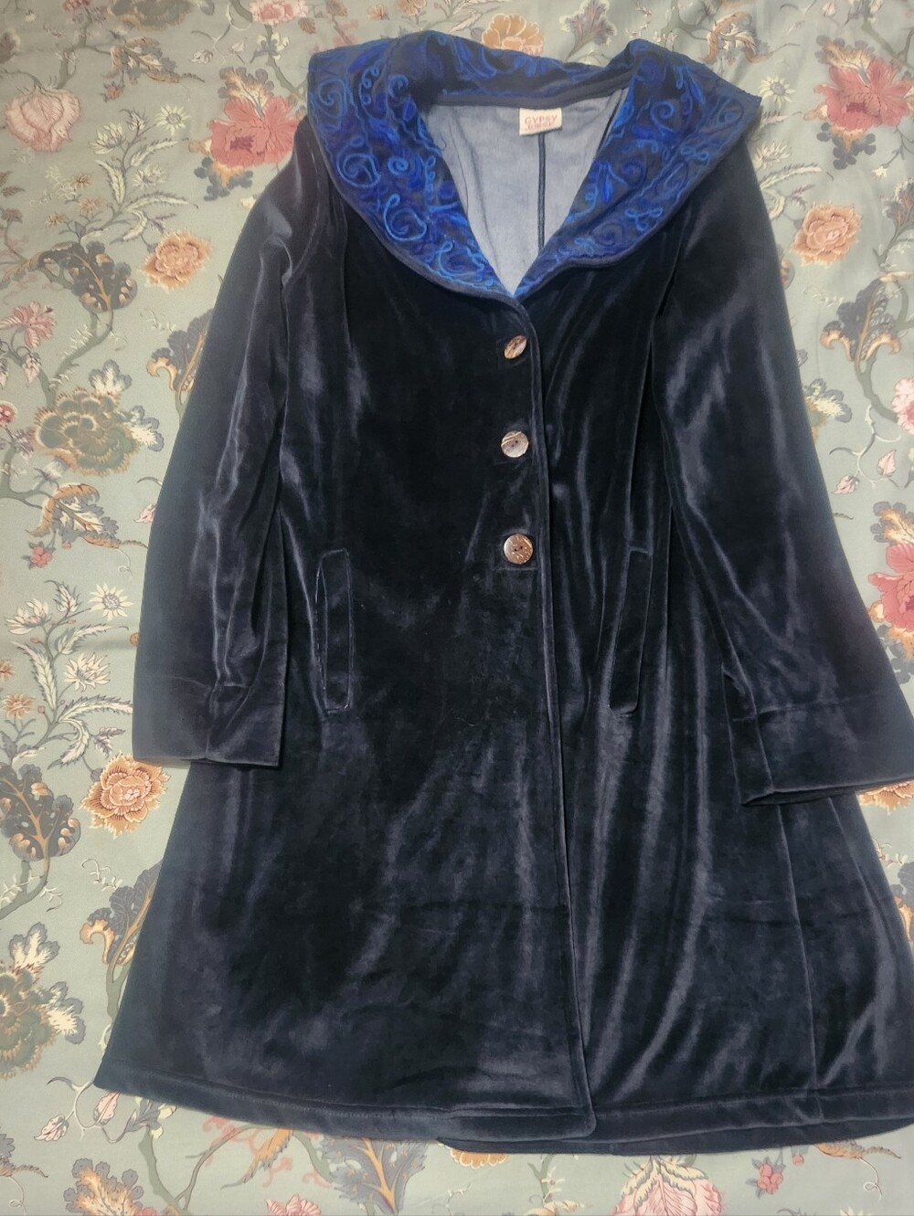 Gypsy Rose Long Jacket Black/Blue Size Large/Extra Large Handmade in Nepal